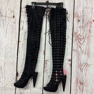 JEFFREY CAMPBELL TABANCA Black Lace-Up Over-the-Knee Thigh high Boots 7.5